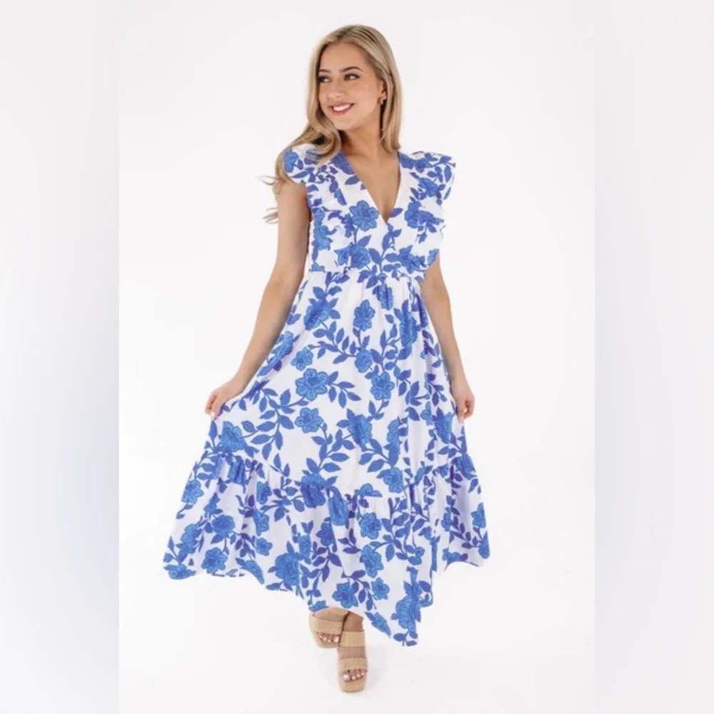 NWOT SUGARLIPS Floral Fairness Poplin Surplice Midi Dress SZ S - Picture 2 of 7